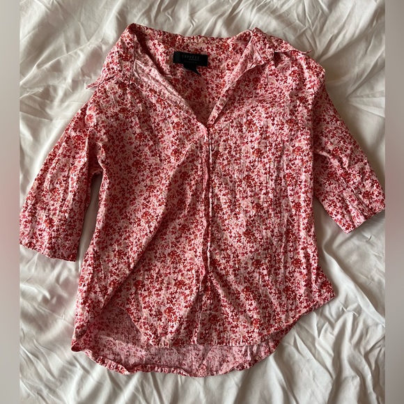 Express Tops - Pink and Red Floral Button-up Blouse